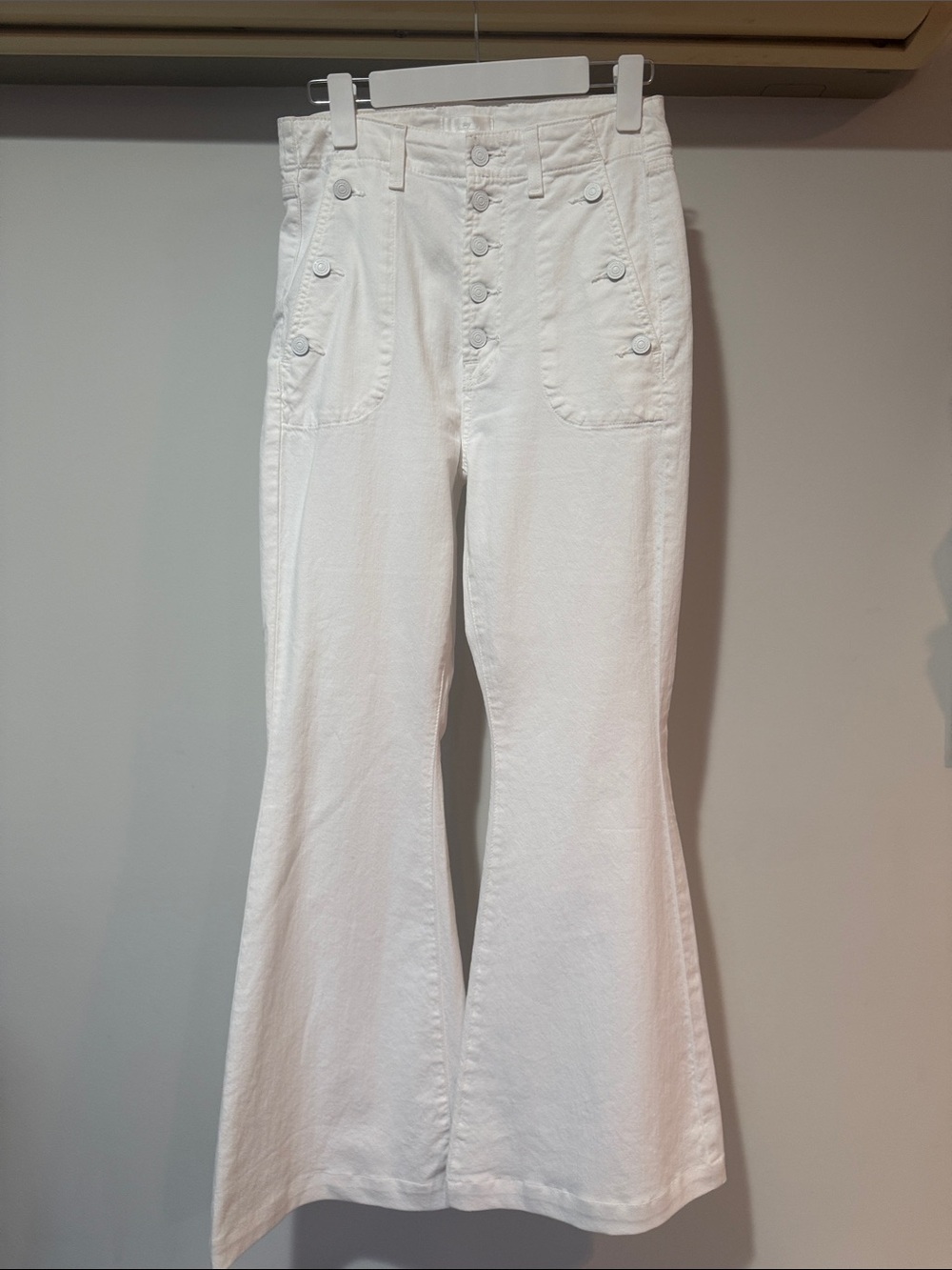 7 For All Mankind White High-Rise Button-Front Flare Jeans